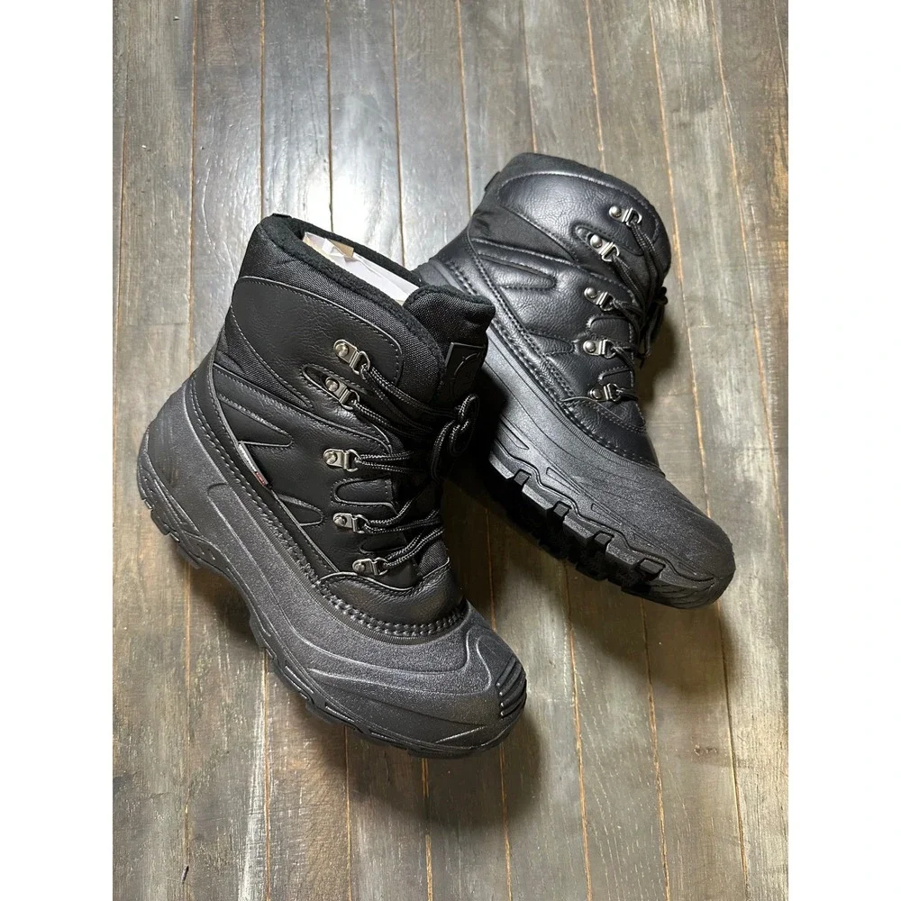 Polar Range Mens Snow Boots Waterproof Winter Hiking Work Boots Black